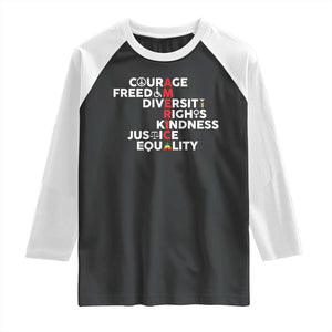 America Courage Freedom Diversity Rights Friendship Justice Raglan Shirt TS11 Black White Print Your Wear