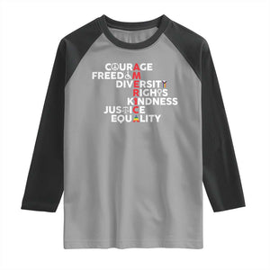 America Courage Freedom Diversity Rights Friendship Justice Raglan Shirt TS11 Sport Gray Black Print Your Wear