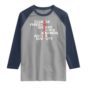 America Courage Freedom Diversity Rights Friendship Justice Raglan Shirt TS11 Sport Gray Navy Print Your Wear