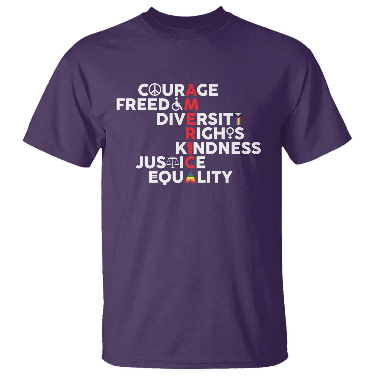 America Courage Freedom Diversity Rights Friendship Justice T Shirt TS11 Purple Print Your Wear
