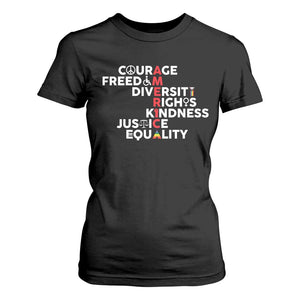 America Courage Freedom Diversity Rights Friendship Justice T Shirt For Women TS11 Black Print Your Wear