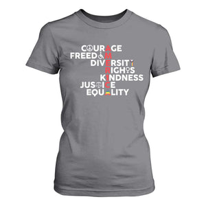 America Courage Freedom Diversity Rights Friendship Justice T Shirt For Women TS11 Charcoal Print Your Wear