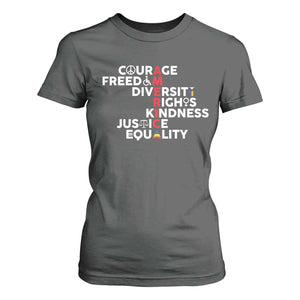 America Courage Freedom Diversity Rights Friendship Justice T Shirt For Women TS11 Dark Heather Print Your Wear