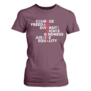 America Courage Freedom Diversity Rights Friendship Justice T Shirt For Women TS11 Maroon Print Your Wear