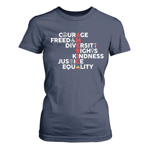 America Courage Freedom Diversity Rights Friendship Justice T Shirt For Women TS11 Navy Print Your Wear