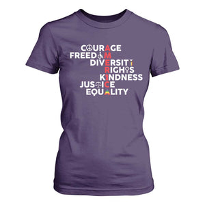 America Courage Freedom Diversity Rights Friendship Justice T Shirt For Women TS11 Purple Print Your Wear