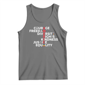 America Courage Freedom Diversity Rights Friendship Justice Tank Top TS11 Black Heather Print Your Wear