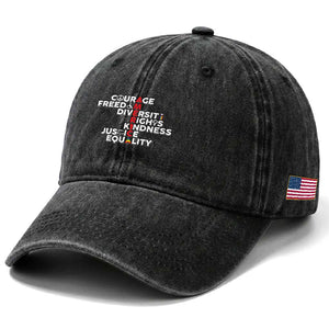 America Courage Freedom Diversity Rights Friendship Justice Washed Cotton Baseball Cap TS11 Print Your Wear