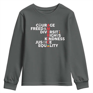 America Courage Freedom Diversity Rights Friendship Justice Youth Sweatshirt TS11 Dark Heather Print Your Wear