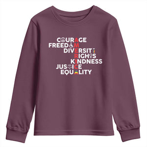 America Courage Freedom Diversity Rights Friendship Justice Youth Sweatshirt TS11 Maroon Print Your Wear