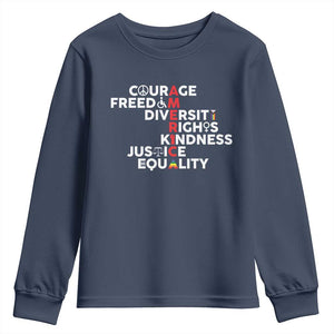 America Courage Freedom Diversity Rights Friendship Justice Youth Sweatshirt TS11 Navy Print Your Wear