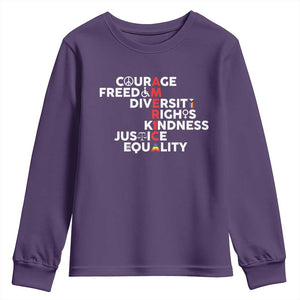 America Courage Freedom Diversity Rights Friendship Justice Youth Sweatshirt TS11 Purple Print Your Wear