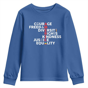 America Courage Freedom Diversity Rights Friendship Justice Youth Sweatshirt TS11 Royal Blue Print Your Wear