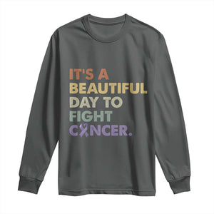 All Cancer Awareness Long Sleeve Shirt It's A Beautiful Day To Fight Cancer Lavender Ribbon TS11 Dark Heather Print Your Wear