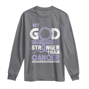 All Cancer Awareness Long Sleeve Shirt My God Is Stronger Than Cancer Lavender Ribbon TS11 Charcoal Print Your Wear