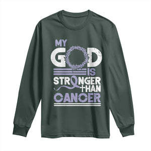 All Cancer Awareness Long Sleeve Shirt My God Is Stronger Than Cancer Lavender Ribbon TS11 Dark Forest Green Print Your Wear