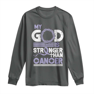 All Cancer Awareness Long Sleeve Shirt My God Is Stronger Than Cancer Lavender Ribbon TS11 Dark Heather Print Your Wear