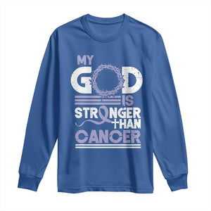 All Cancer Awareness Long Sleeve Shirt My God Is Stronger Than Cancer Lavender Ribbon TS11 Royal Blue Print Your Wear