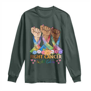 Funny All Cancer Awareness Long Sleeve Shirt Fight Cancer In All Colors Colorful Ribbon TS11 Dark Forest Green Print Your Wear