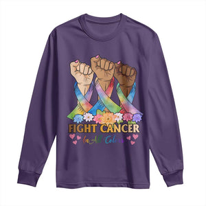 Funny All Cancer Awareness Long Sleeve Shirt Fight Cancer In All Colors Colorful Ribbon TS11 Purple Print Your Wear