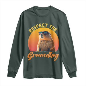 Funny Groundhog Day Long Sleeve Shirt Respect The Groundhog Woodchuck TS11 Dark Forest Green Print Your Wear