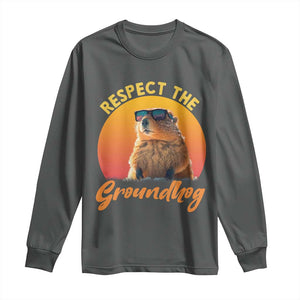 Funny Groundhog Day Long Sleeve Shirt Respect The Groundhog Woodchuck TS11 Dark Heather Print Your Wear