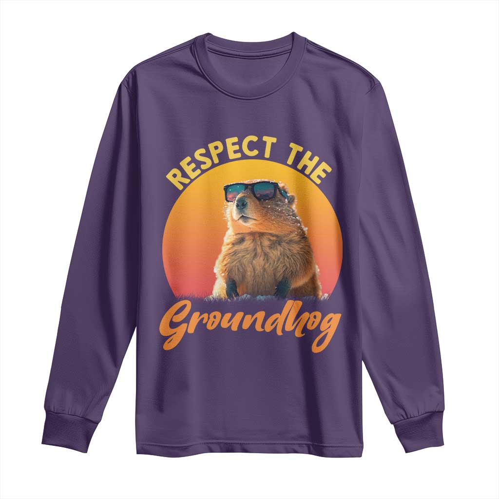 Funny Groundhog Day Long Sleeve Shirt Respect The Groundhog Woodchuck TS11 Purple Print Your Wear