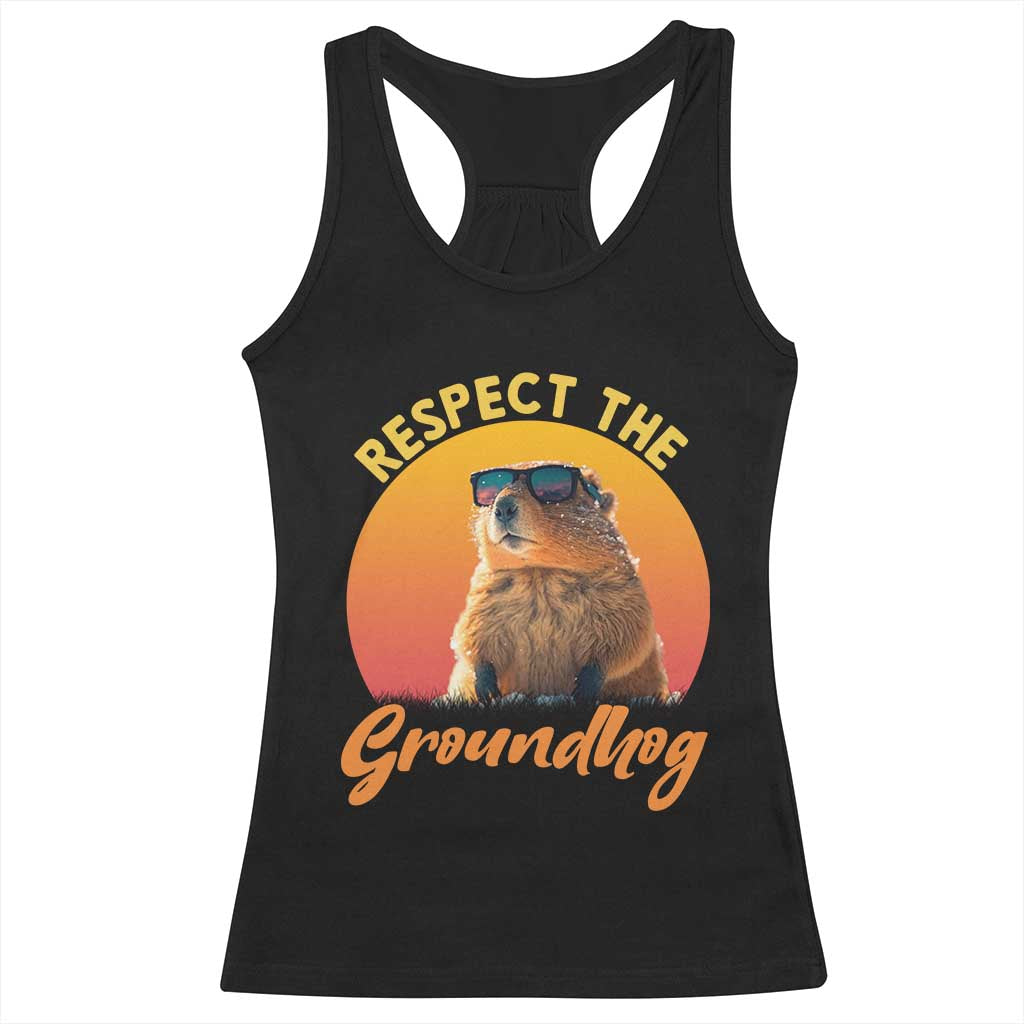 Funny Groundhog Day Racerback Tank Top Respect The Groundhog Woodchuck TS11 Black Print Your Wear