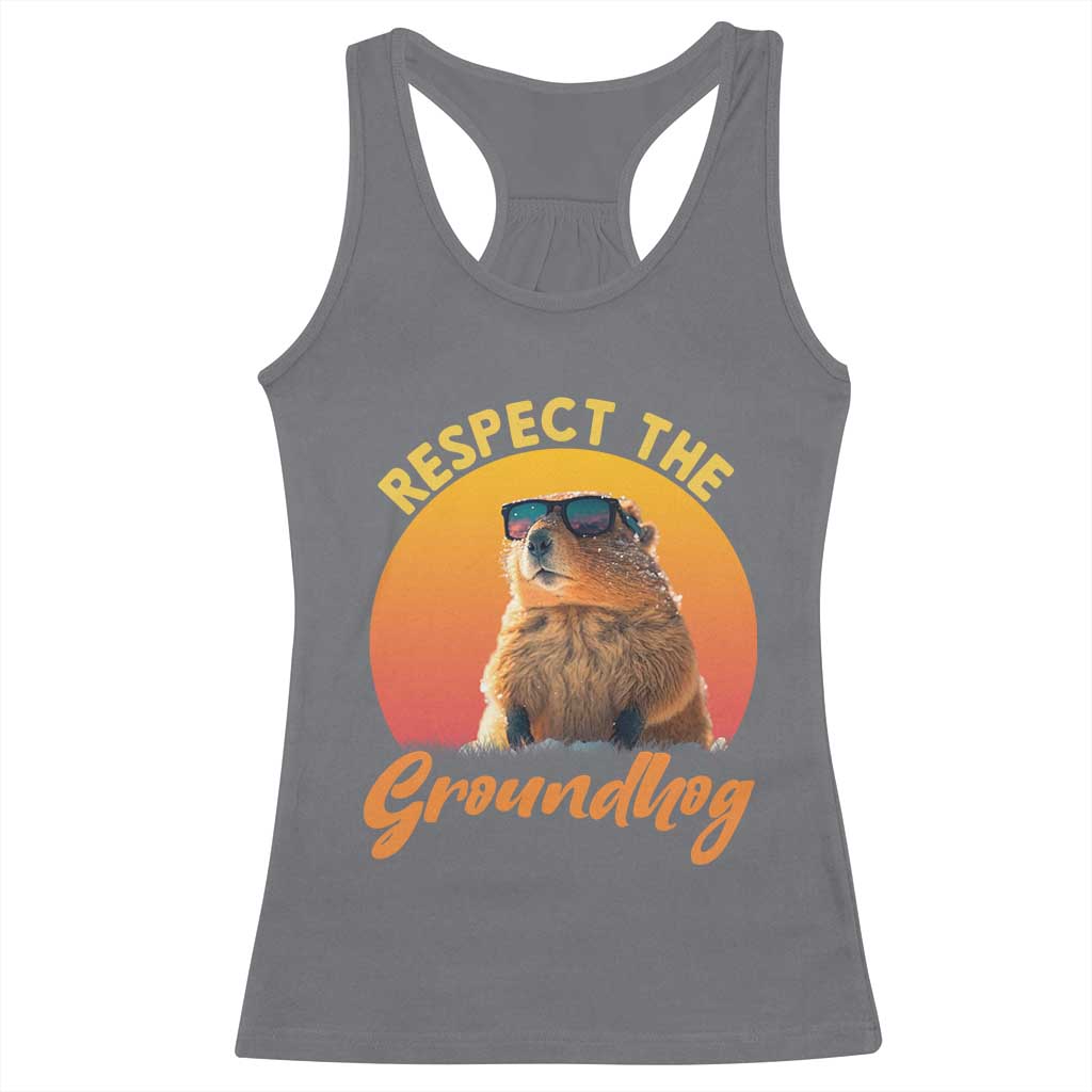 Funny Groundhog Day Racerback Tank Top Respect The Groundhog Woodchuck TS11 Charcoal Print Your Wear