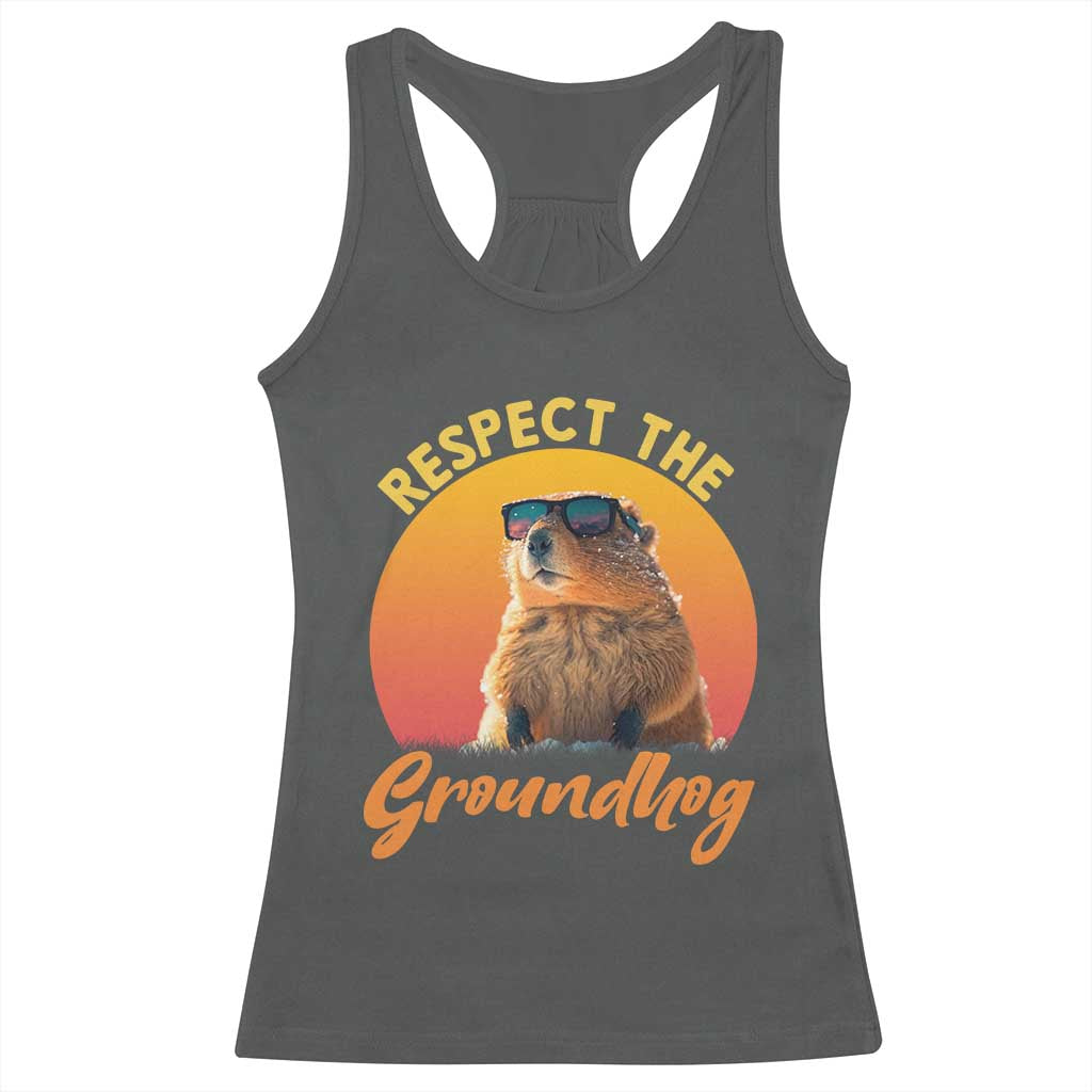 Funny Groundhog Day Racerback Tank Top Respect The Groundhog Woodchuck TS11 Dark Heather Print Your Wear