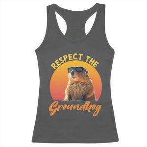 Funny Groundhog Day Racerback Tank Top Respect The Groundhog Woodchuck TS11 Dark Heather Print Your Wear