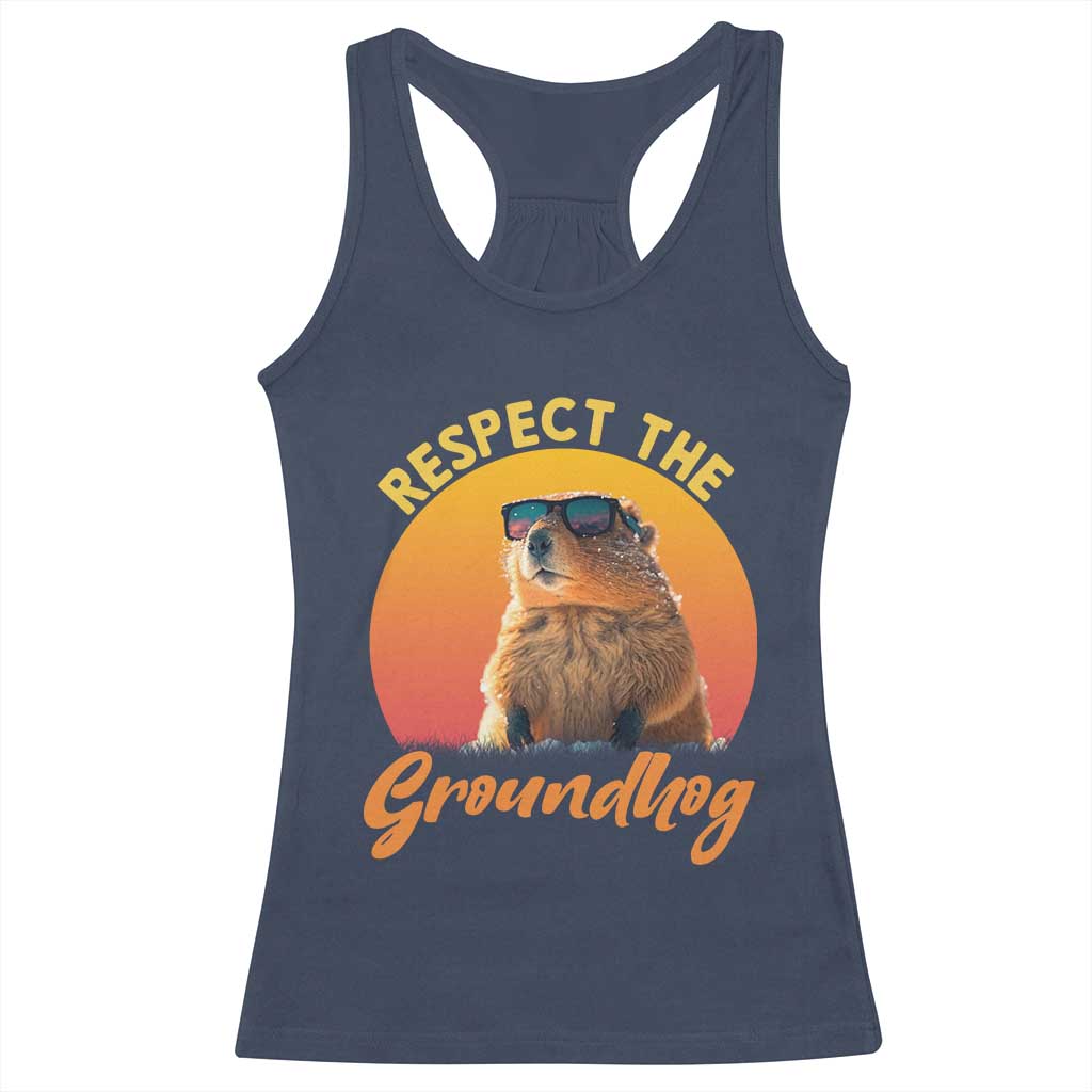 Funny Groundhog Day Racerback Tank Top Respect The Groundhog Woodchuck TS11 Navy Print Your Wear