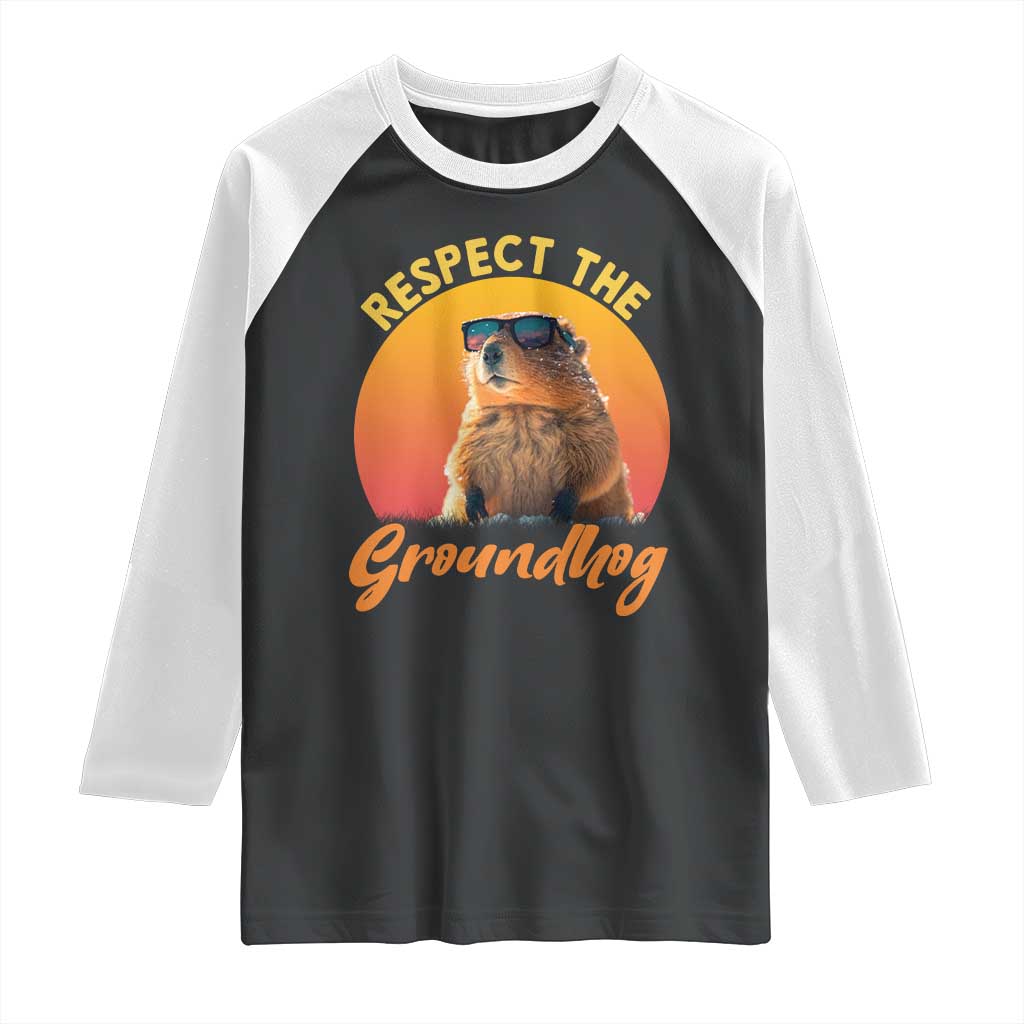 Funny Groundhog Day Raglan Shirt Respect The Groundhog Woodchuck TS11 Black White Print Your Wear