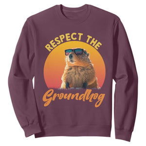 Funny Groundhog Day Sweatshirt Respect The Groundhog Woodchuck TS11 Maroon Print Your Wear