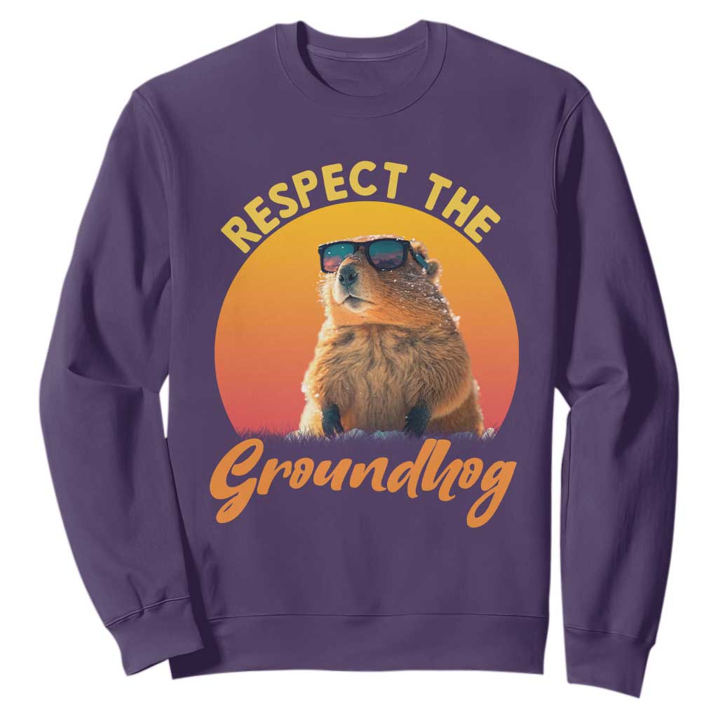 Funny Groundhog Day Sweatshirt Respect The Groundhog Woodchuck TS11 Purple Print Your Wear