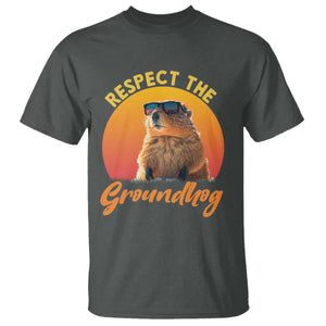Funny Groundhog Day T Shirt Respect The Groundhog Woodchuck TS11 Dark Heather Print Your Wear