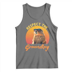 Funny Groundhog Day Tank Top Respect The Groundhog Woodchuck TS11 Black Heather Print Your Wear