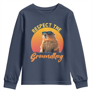 Funny Groundhog Day Youth Sweatshirt Respect The Groundhog Woodchuck TS11 Navy Print Your Wear