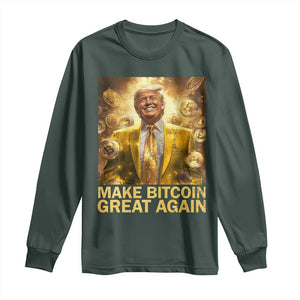 Funny Trump Bitcoin 2025 Long Sleeve Shirt Make Bitcoin Great Again TS11 Dark Forest Green Print Your Wear