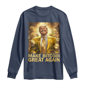 Funny Trump Bitcoin 2025 Long Sleeve Shirt Make Bitcoin Great Again TS11 Navy Print Your Wear