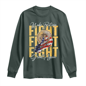 Funny Trump Bitcoin Long Sleeve Shirt Make Bitcoin Great Again Fight Fight Fight USA Flag TS11 Dark Forest Green Print Your Wear