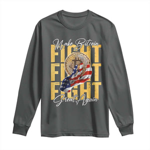 Funny Trump Bitcoin Long Sleeve Shirt Make Bitcoin Great Again Fight Fight Fight USA Flag TS11 Dark Heather Print Your Wear