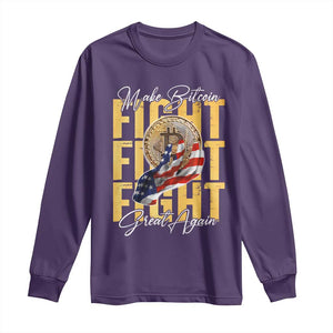 Funny Trump Bitcoin Long Sleeve Shirt Make Bitcoin Great Again Fight Fight Fight USA Flag TS11 Purple Print Your Wear