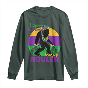 Funny Bigfoot Mardi Gras Long Sleeve Shirt Laissez Les Bons Temps Rouler Bald Cypress TS11 Dark Forest Green Print Your Wear