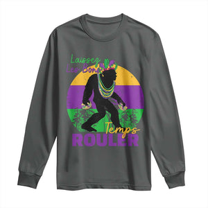 Funny Bigfoot Mardi Gras Long Sleeve Shirt Laissez Les Bons Temps Rouler Bald Cypress TS11 Dark Heather Print Your Wear