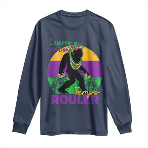 Funny Bigfoot Mardi Gras Long Sleeve Shirt Laissez Les Bons Temps Rouler Bald Cypress TS11 Navy Print Your Wear