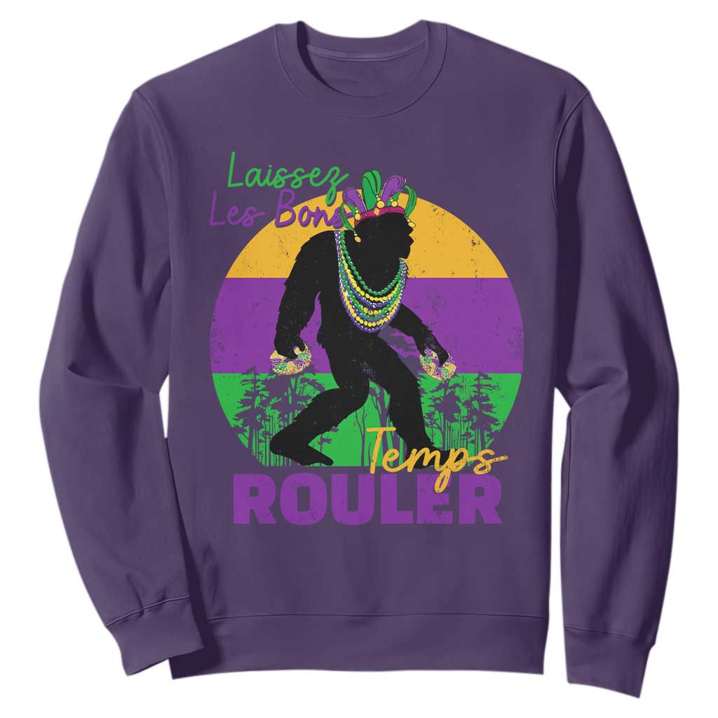 Funny Bigfoot Mardi Gras Sweatshirt Laissez Les Bons Temps Rouler Bald Cypress TS11 Purple Print Your Wear