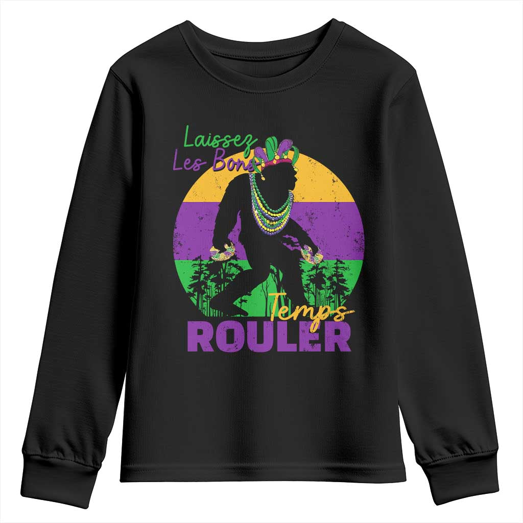 Funny Bigfoot Mardi Gras Youth Sweatshirt Laissez Les Bons Temps Rouler Bald Cypress TS11 Black Print Your Wear