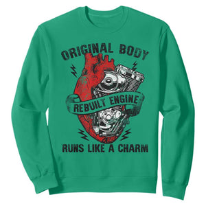 Funny Heart Surgery Sweatshirt Original Body Rebuilt Engine Runs Like A Charm Mechanical Heart TS11 Irish Green Print Your Wear