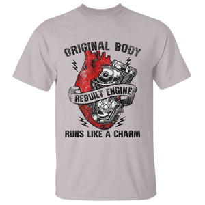 Funny Heart Surgery T Shirt - Original Body Rebuilt Engine Runs Like A Charm Mechanical Heart Humor Tee TS11 Ice Gray Print Your Wear
